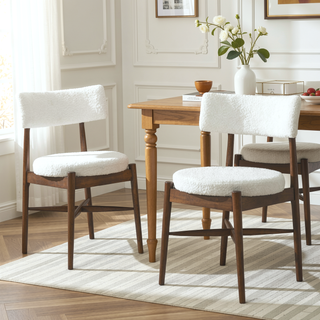 Sunvega Mid Century Modern Dining Chairs with Upholstered Boucle Seat and Rubber Wood Frame