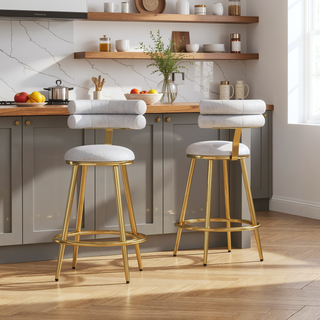 Sunvega Light Gray Velvet Counter Stools Set of 2 with Iron Frame and Footrest