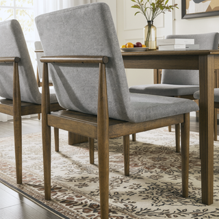 Sunvega Mid-Century Modern Natural Tone Frame Light Gray Fabric Upholstered Side Chairs