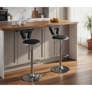 Sunvega Silver Faux Leather Adjustable Stool Set of 2 with Tufted Seats and Chrome Base