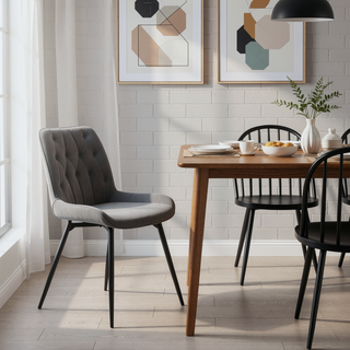 Sunvega Grey Tufted Swivel Dining Chairs with Padded Bucket Seat and Gunmetal Legs
