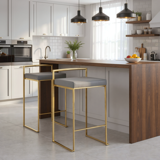Sunvega Gold and Grey Faux Leather Upholstered Stackable Counter Stool Set of 2