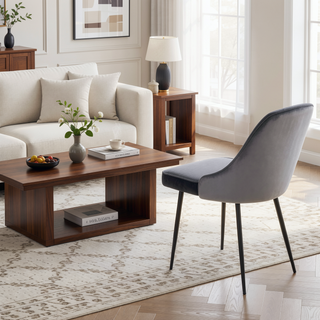 Sunvega Marcel Contemporary Dining Chair with Blue Velvet Upholstery and Black Metal Frame
