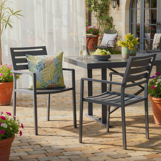 Sunvega Modern Aluminum Outdoor Dining Chairs with Open Slat Design (Set of 2)