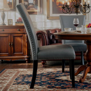 Sunvega Modern Upholstered Side Chairs with Gray Synthetic Leather and Nailhead Trim