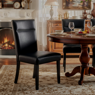 Sunvega Contemporary Faux Leather Dining Chairs with Solid Back 2PK Set