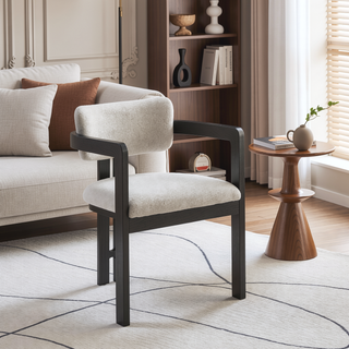 Sunvega Modern Rustic Upholstered Dining Arm Chair with Fluted Base and Plush Cushions