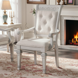 Sunvega Traditional Style Ivory Chenille Upholstered Arm Chair with Solid Wood Frame
