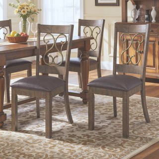 Sunvega Weathered Cherry and Black Open Back Side Chairs with Faux Leather Seat