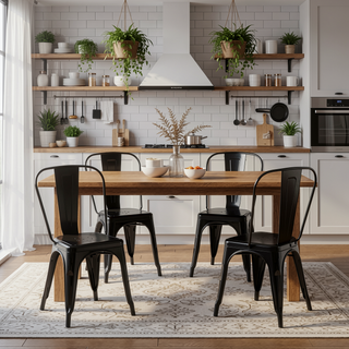 Sunvega Set of 4 Modern Matte Black Metal Dining Chairs with 18 Inch Seat Height
