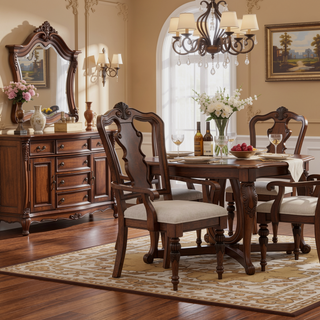 Sunvega Mahogany Finish Upholstered Seat Traditional Queen Anne Arm Chair