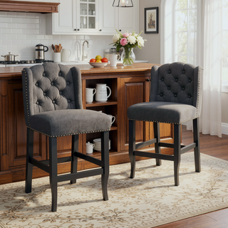 Sunvega Vienna Contemporary Tufted Wingback 31 Inch Counter Stools Set of 2