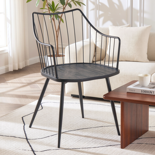 Sunvega Black Metal and Wood Farmhouse Chair with Spindle Back for Dining