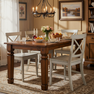 Sunvega Farmhouse Acacia Wood X-Back Dining Chairs in Light Grey Wash Set of 2