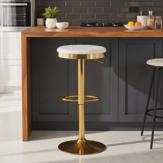 Sunvega Gold Steel Frame Cream Velvet Upholstered Adjustable Swivel Barstool Set