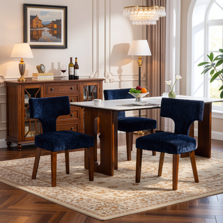 Sunvega Mid Century Modern Dining Chairs Set of 2 with Chenille Fabric and Hardwood Frame