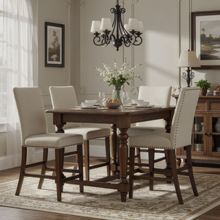 Sunvega Walnut Brown Transitional Style Upholstered Barstools Set of 2
