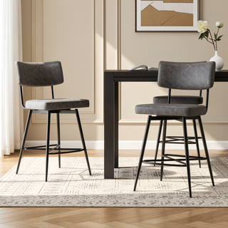 Sunvega Retro Brown Leather Swivel Counter Stools Set of 2 with Iron Frame