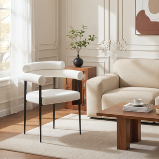 Sunvega Mid-Century Modern Dining Chairs with Boucle Backrest and Brushed Bronze Legs