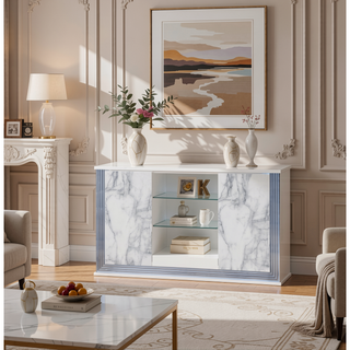 Sunvega Modern Sleek Nightstand with LED Light and Rich Chrome Accents