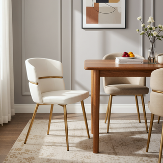 Sunvega Gold Metal and White Faux Leather Cinch Dining Chair Set of 2