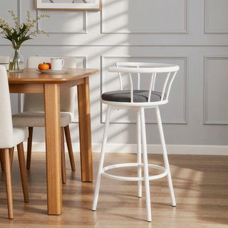 Sunvega Set of 2 Swivel Barstools with Grey Fabric Seats and White Metal Frame