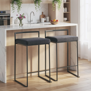 Sunvega Contemporary Stackable Counter Stool with Black Velvet Cushion - Set of 2