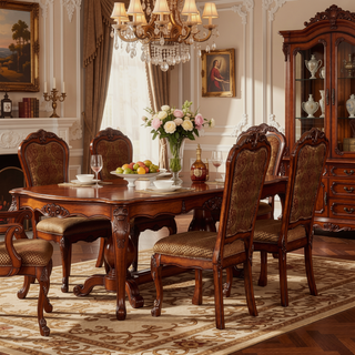 Sunvega Beige and Cherry Oak Padded Side Chair Set of 2 with Floral Back