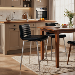 Sunvega Mason Contemporary Swivel Counter Stool with Walnut Wood Back and Tufted Faux Leather Seat