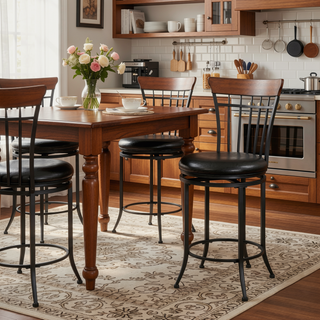 Sunvega Black Metal Frame Swivel Counter Height Chair with Brown Faux Leather Upholstery