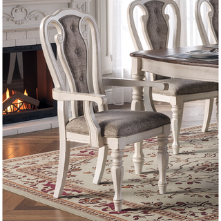 Sunvega Antique White Tufted Upholstered Dining Arm Chairs Set of 2 with Cushion Seat