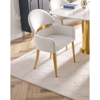 Sunvega Contemporary White and Gold Stainless Steel Arm Chairs for Dining Room