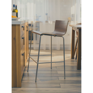 Sunvega Set of 2 Preassembled Wooden Barstools with Bend Wood and Chrome Legs