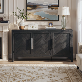 Sunvega MDF and Pine Veneer Sideboard Cabinet with Adjustable Shelves for Living Rooms