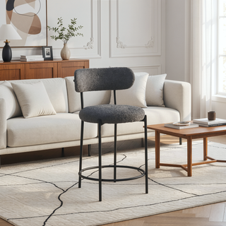 Sunvega Modern Boucle Upholstered Counter Stools with Footrest and Curved Back Set of 2