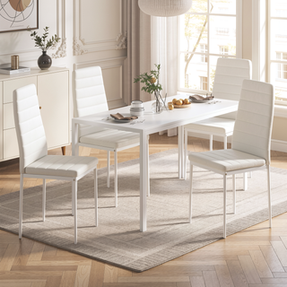 Sunvega Set of 4 Modern White PU Leather Upholstered Dining Chairs with Metal Frame