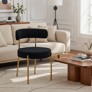 Sunvega Mid-Century Modern Boucle Dining Chairs with Curved Backrest and Brushed Brass Metal Legs