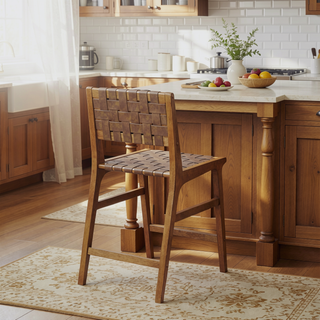 Sunvega Faux Leather Woven Counter Stool with Solid Wood Frame 24 Inch Height