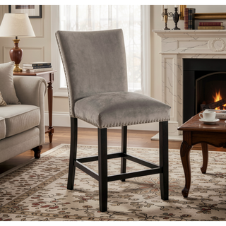 Sunvega Gray Fabric Upholstered Dining Bench with Wire-Brushed Finish