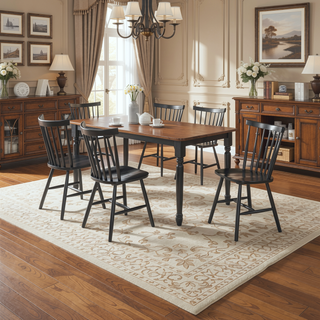 Sunvega Black Wood Dining Side Chair with Contoured Seat and Spindle Back