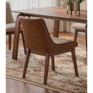 Sunvega Mid-Century Modern Walnut Beige Curved Panel Back Side Chair with Padded Seats