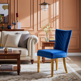 Sunvega Gold Velvet Upholstered Dining Chairs with Tufted Design and Metal Legs