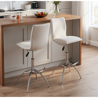 Sunvega Modern Contemporary Swivel Adjustable Bar Stool with PU Texture Soft White