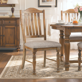 Sunvega Traditional Farmhouse Style Wheat Finish Textured Fabric Upholstered Side Chairs Set of 2