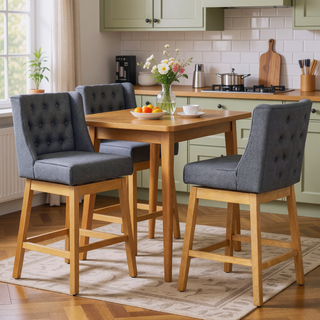 Sunvega Set of Two Swivel Bar Stools with Button Tufted Backs and Footrests