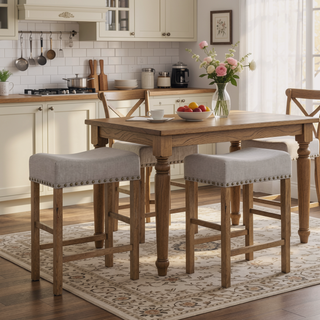 Sunvega Counter Height Dining Table with Storage Shelf in Weathered Gray Finish