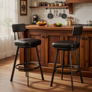 Sunvega Brown Metal Swivel Counter Stool with Soft Faux Leather Upholstery