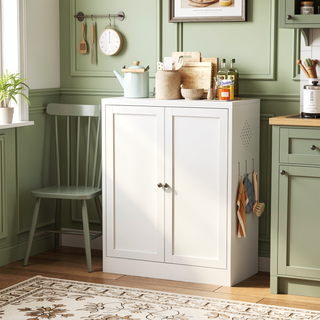Sunvega Modern Kitchen Pantry Cabinet with Glass Doors and Adjustable Shelves for Living Room