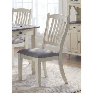Sunvega Antique White Finish Wooden Bench with Gray Textured Fabric Upholstered Seat