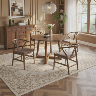 Sunvega Walnut Wood Wishbone Dining Side Chair Set with Cushioned Seats for Patio